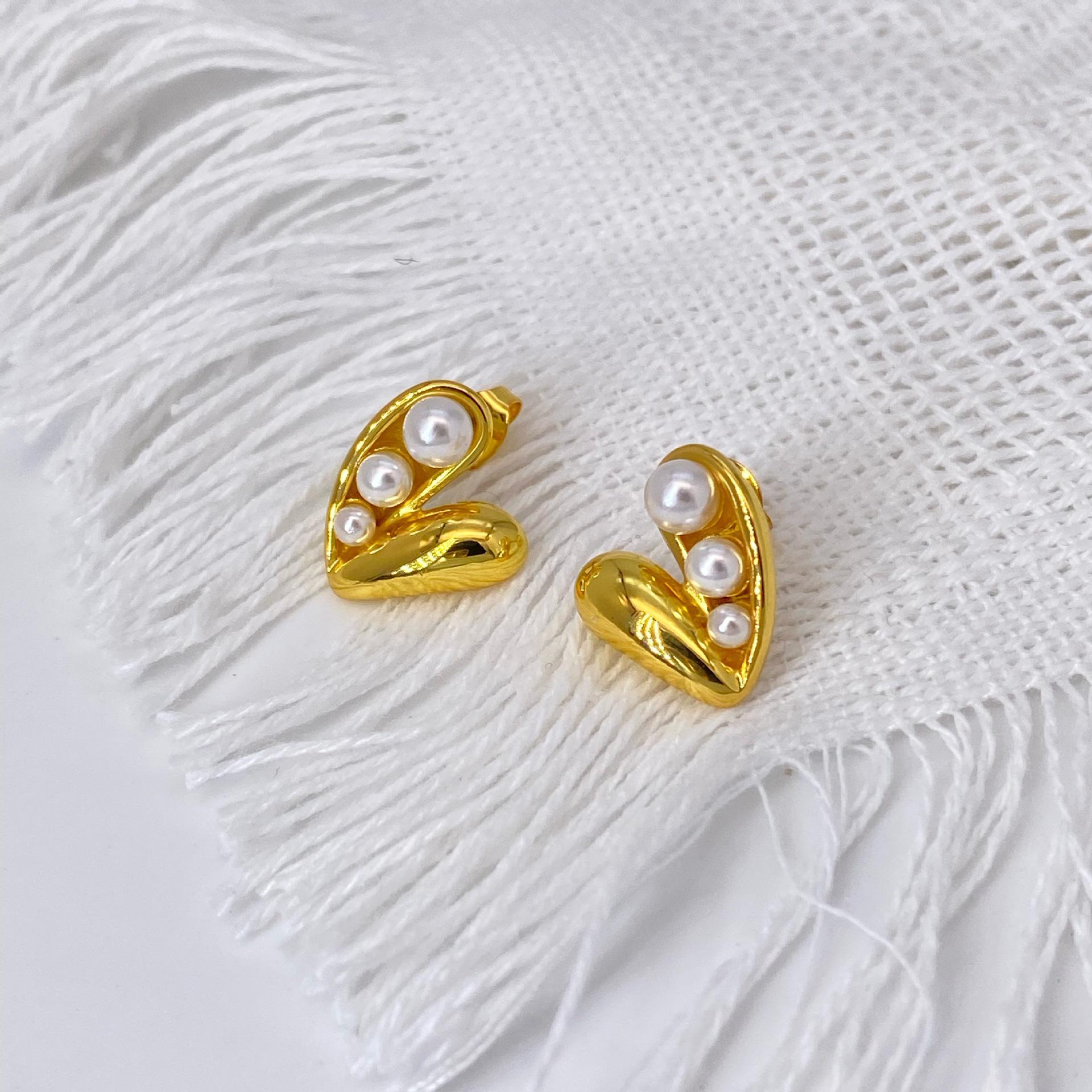 Elegant Stainless Steel Pearl Earrings - European & American Style, Titanium French Dangle, Luxurious Light Studs