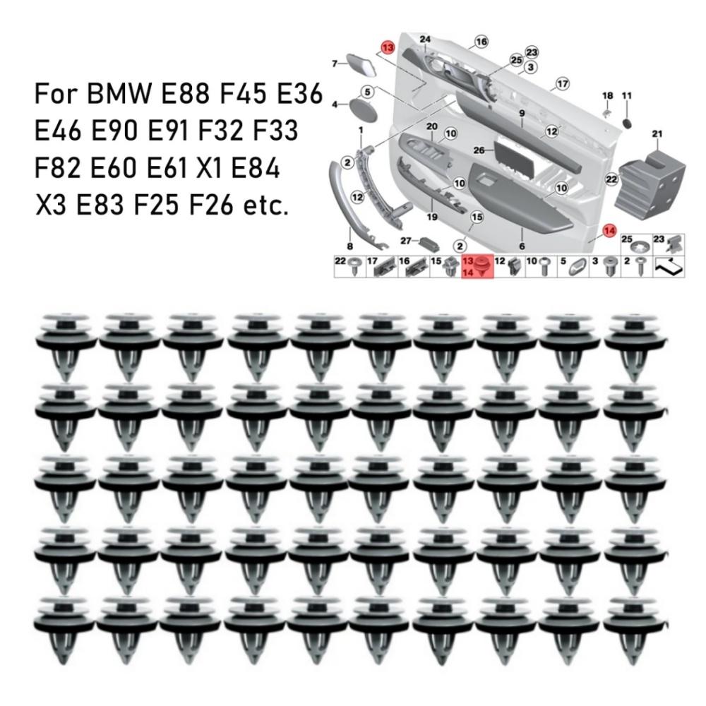 100X Special Car Panel Card Trim Cover Fixing Clip for BMW E88 F45 E36 E46 E90 E91 F32 F33 F82 E60 E61 X1 E84 X3 E83 51418224781