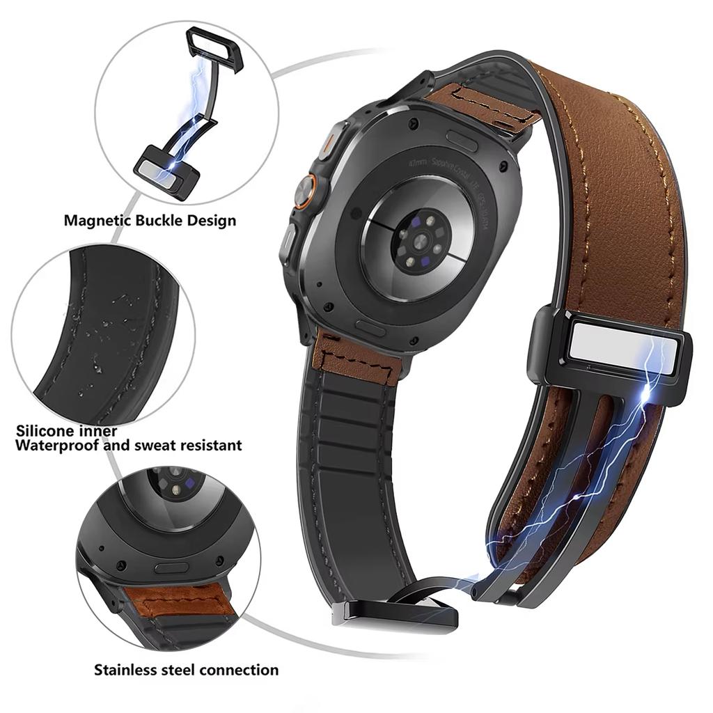 Leather Silicone Watch Band for Samsung Galaxy Watch 7 Ultra 47mm Magnetic Watchband for Samsung Galaxy Ultra 47mm Watch Straps