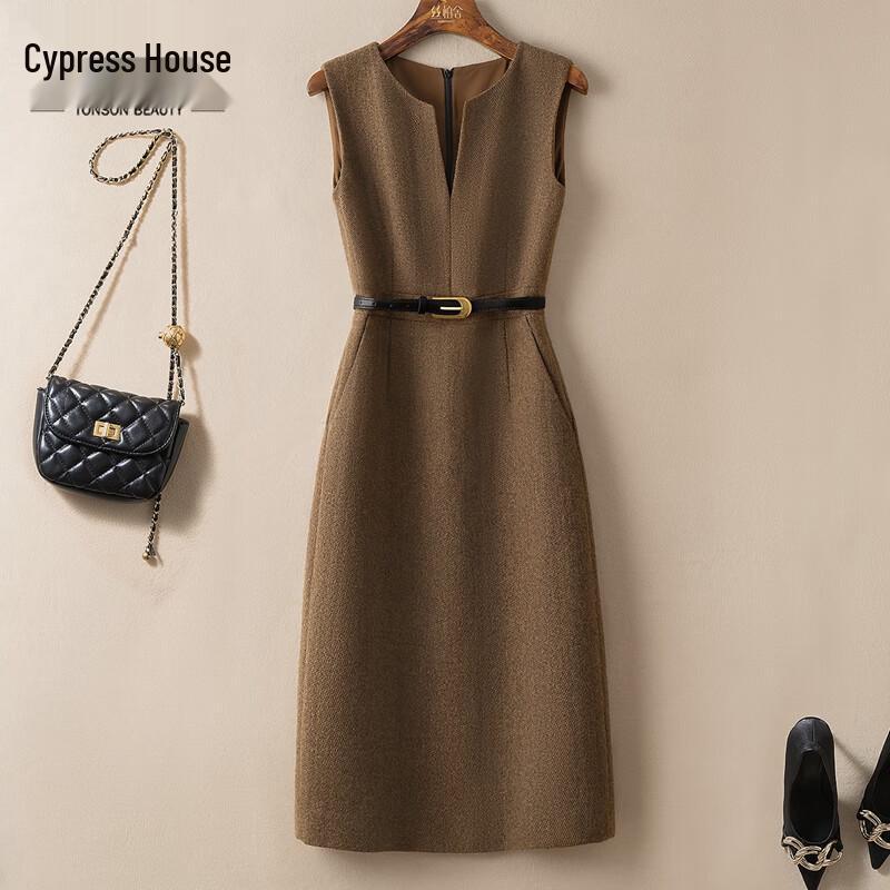 

Sibaishe Women s Solid Round Neck Wool Blend Sleeveless Dress XL