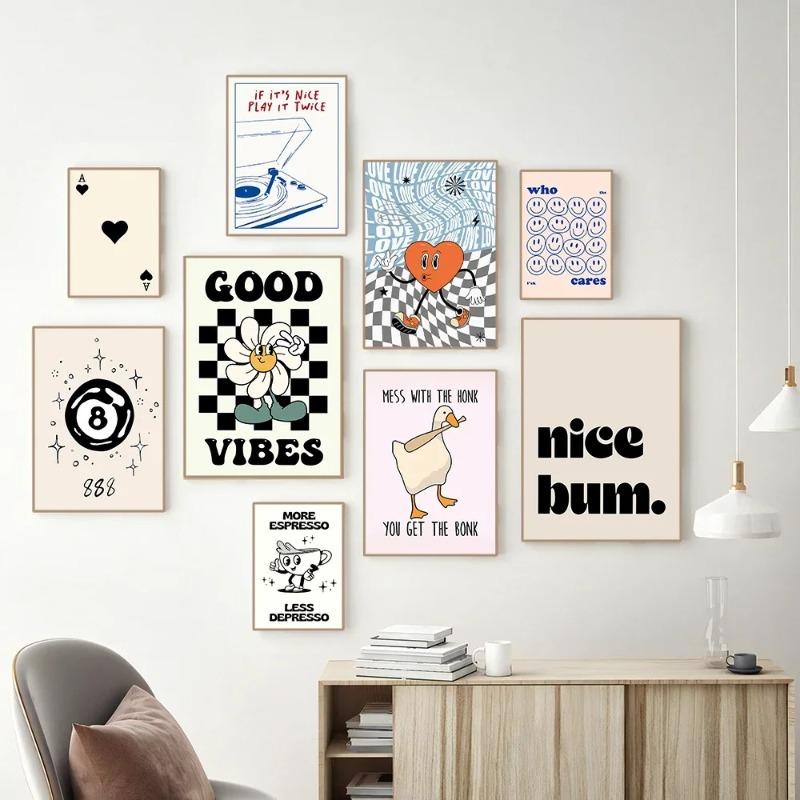 Vintage Pink Cartoon Print Canvas Posters Wall Art Poster Home Decor Canvas Print Painting  Living Room Bedroom Decor Unframed