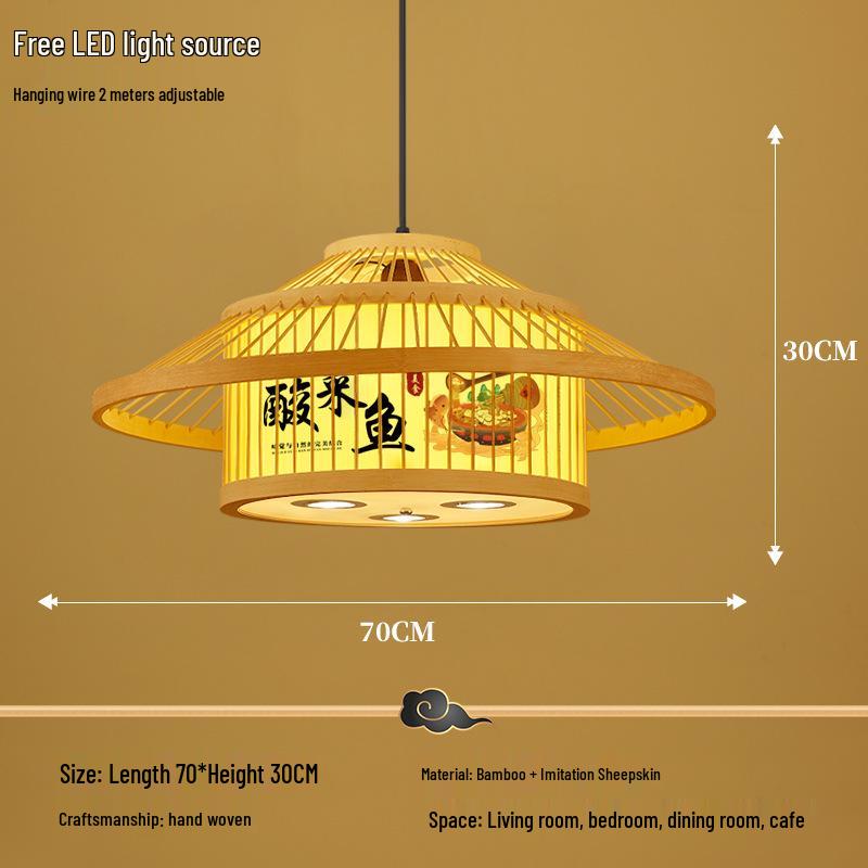 Retro Bamboo Pendant Lamp for Restaurants and Hotels - Chinese Style with Spotlight
