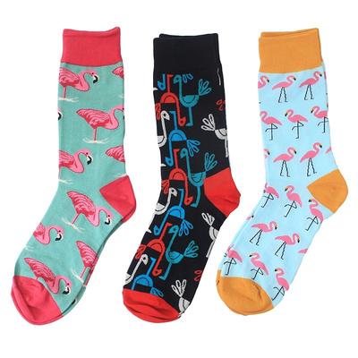 Chaussettes Couple Flamant Rose Coton Drôles Harajuku Printemps Mi-mollet Décontractées Chaussettes Heureuses pour Femmes