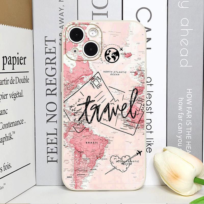 Pink World Map Travel Label Printed Phone Case for IPhone 16 15 14 11 Pro Max 13 12 Mini XR XS X 7 8 Plus SE20 Soft Cover Fundas