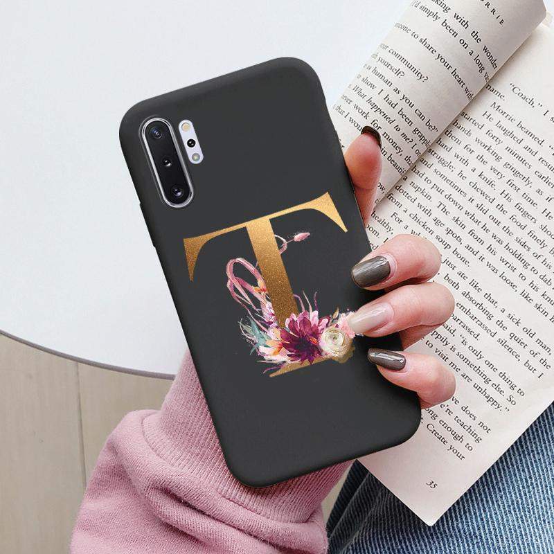 For Samsung Galaxy Note 10 Note10 Plus Case Flower Gold Letter A Z Shockproof Soft Silicone Phone Cover For Samsung Note 10+ Bag