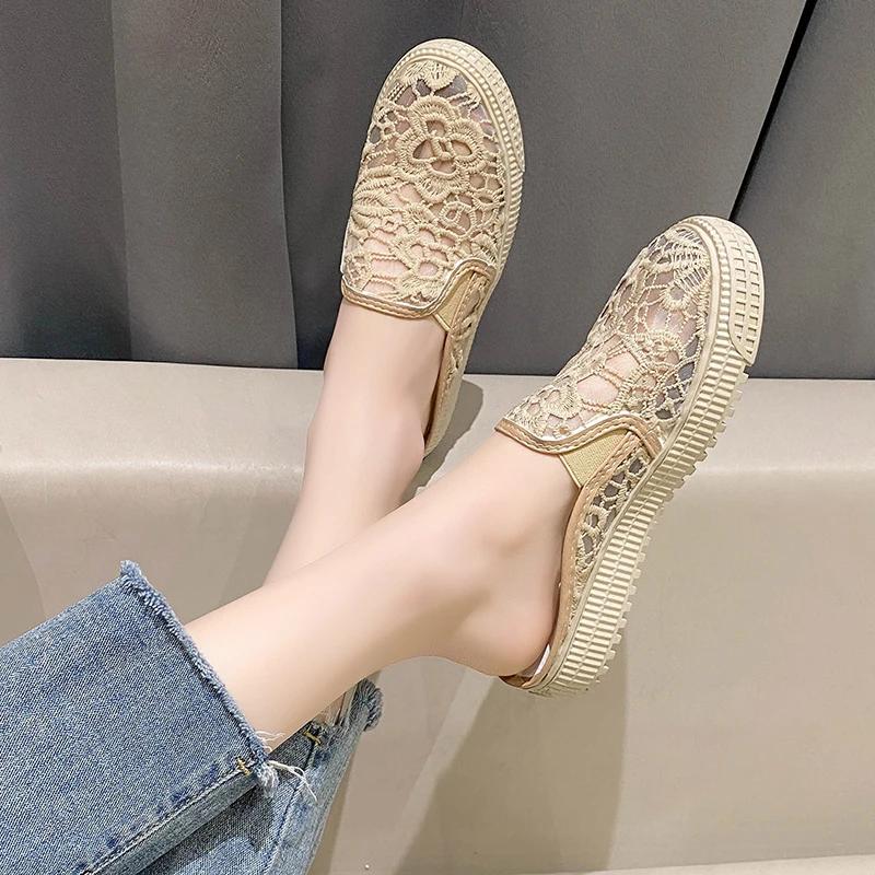 Hollow Embroidered Women's Slippers Flat with Pull on Women's Shoes on Sale 2025 New Summer New Solid Women's Slippers