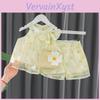 Adorable Yellow Daisy Vest Set For Girls Summer Fashion Soft Cotton Outfit For Toddlers