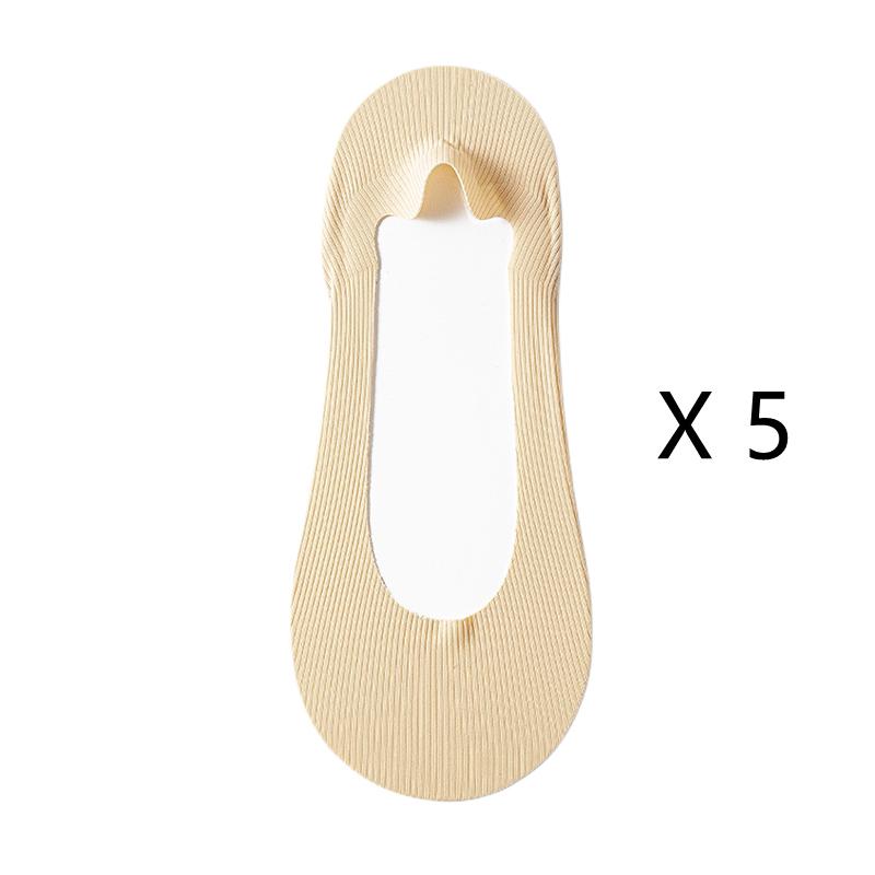 5 Pairs Women's Socks Summer New Ice Silk Breathable Slippers Socks Invisible Solid Color Seamless Non-slip Socks Ladies Comfort