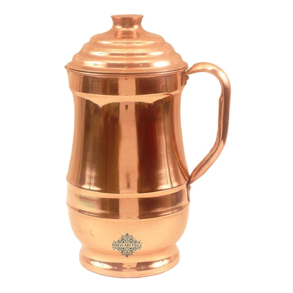 Copper Water Jug Pitcher, Traditional Design, Ayurvedic Health Benefits, Rust-Free, Elegant Home Décor, 1.4 Litres