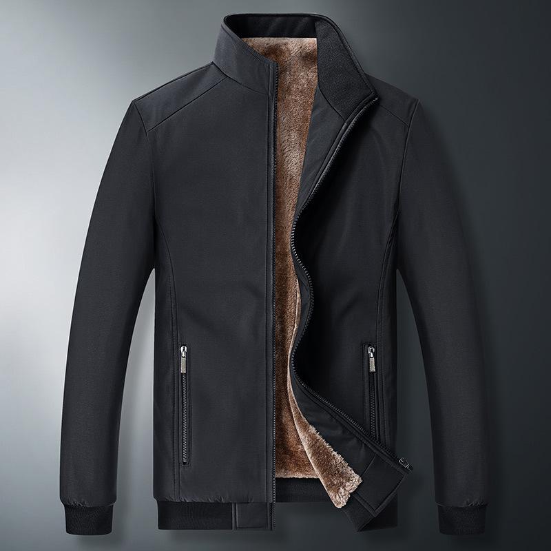Men's Plus Size Fleece-Lined Cotton Padded Jacket - Thick Stand-Up Collar Casual Coat