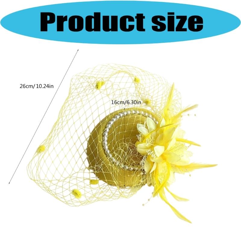 Bridal Fascinator Hat for Brides with Mesh Net Feather Accent Mini Headpiece for Wedding Tea Party Formal Wear