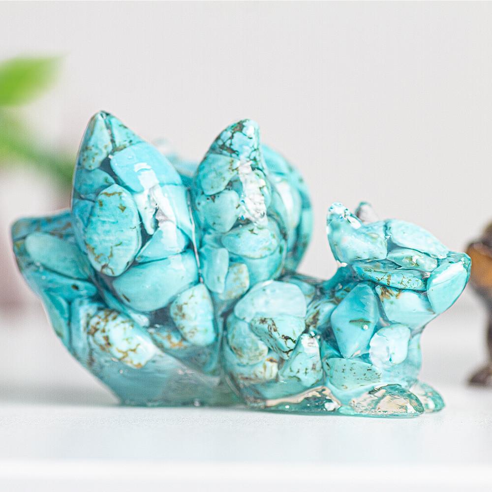 Figurina in Resina di Volpe a Nove Code con Pietre di Cristallo Naturale per Decorazione da Scrivania Regalo per Amici