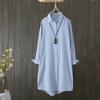 Medium To Long Solid Color Shirt for Women's Spring Artistic Casual Shirt, Loose and Versatile for Outdoor Wear