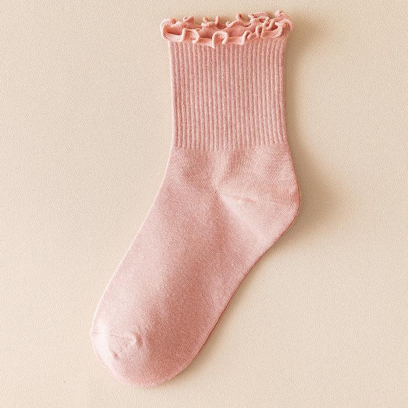 Schwarze Socken mit Ohrrand, Damen-Wadensocken, Weiße Dünne Trendige Sommer-Frotteesocken, Spitzensocken