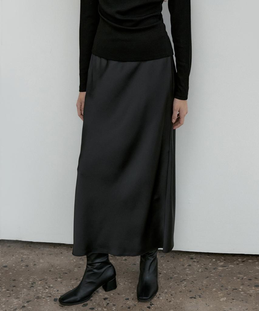 Otte Reve Satin Long Slit Skirts_2Color