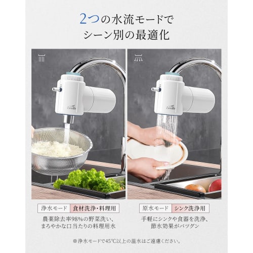 SOLEMOOD X Livella Faucet-Mounted Water Purifier, Micro-Fine Bubble Generation, High Removal/24 Filters, Includes 1 Cartridge, 2 Modes, Tip Filtration