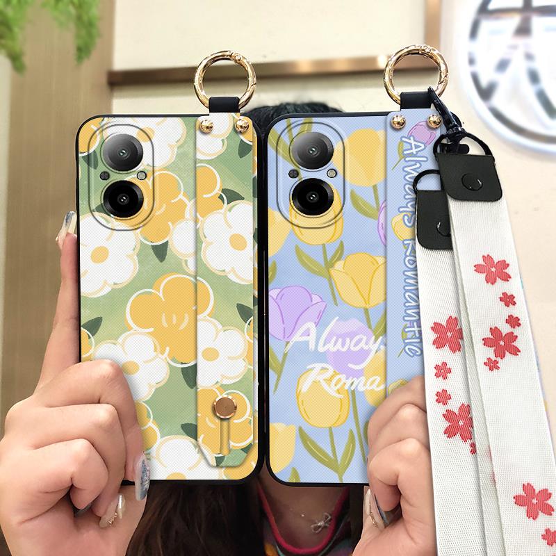Fashion Design Ring Phone Case For Realme C67 4G Back Cover Kickstand Wrist Strap Anti-dust Anti-knock Soft case Flower