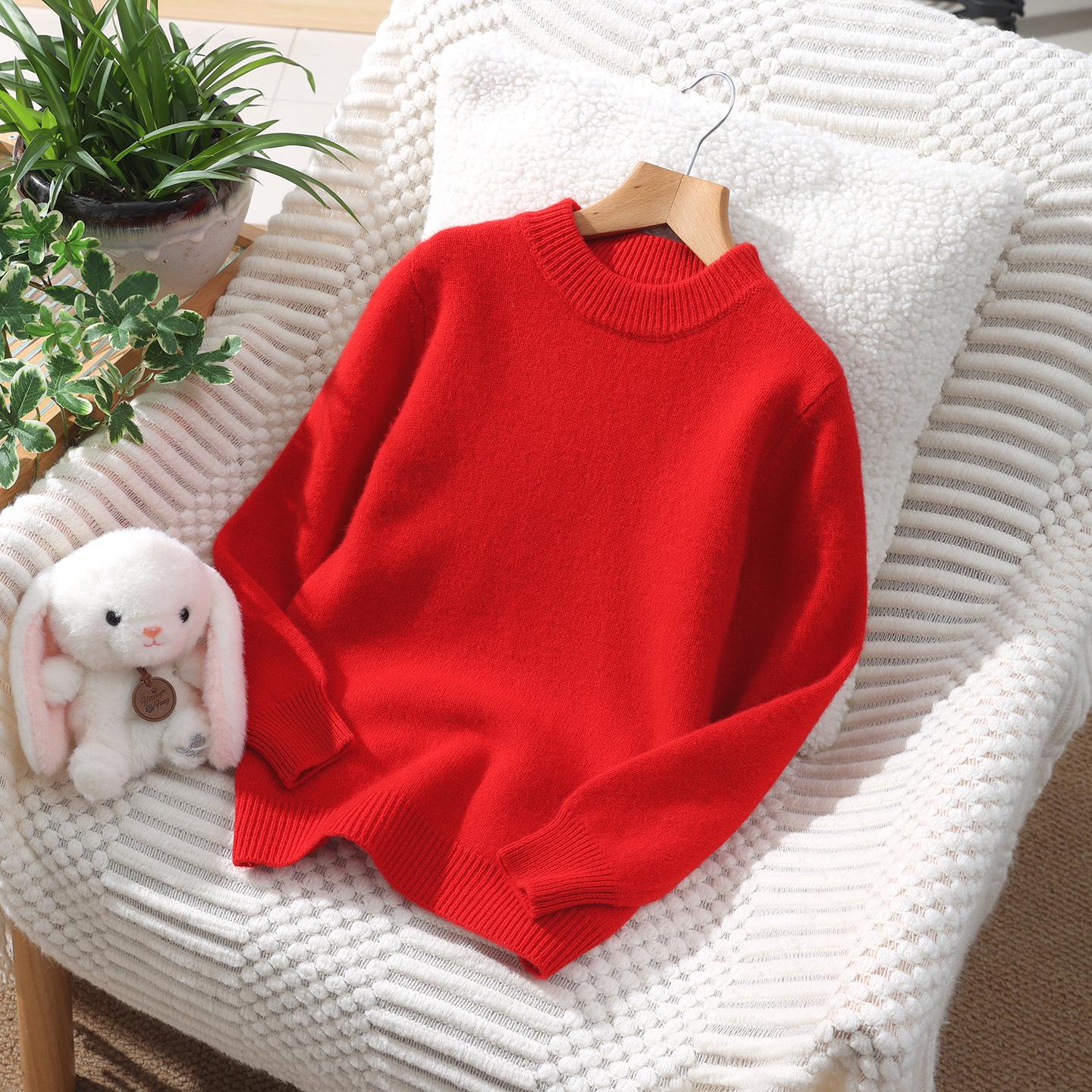 New Unisex Kids  Double-Strand Thickened Wool Knit Half-High Collar Pullover Sweater 140