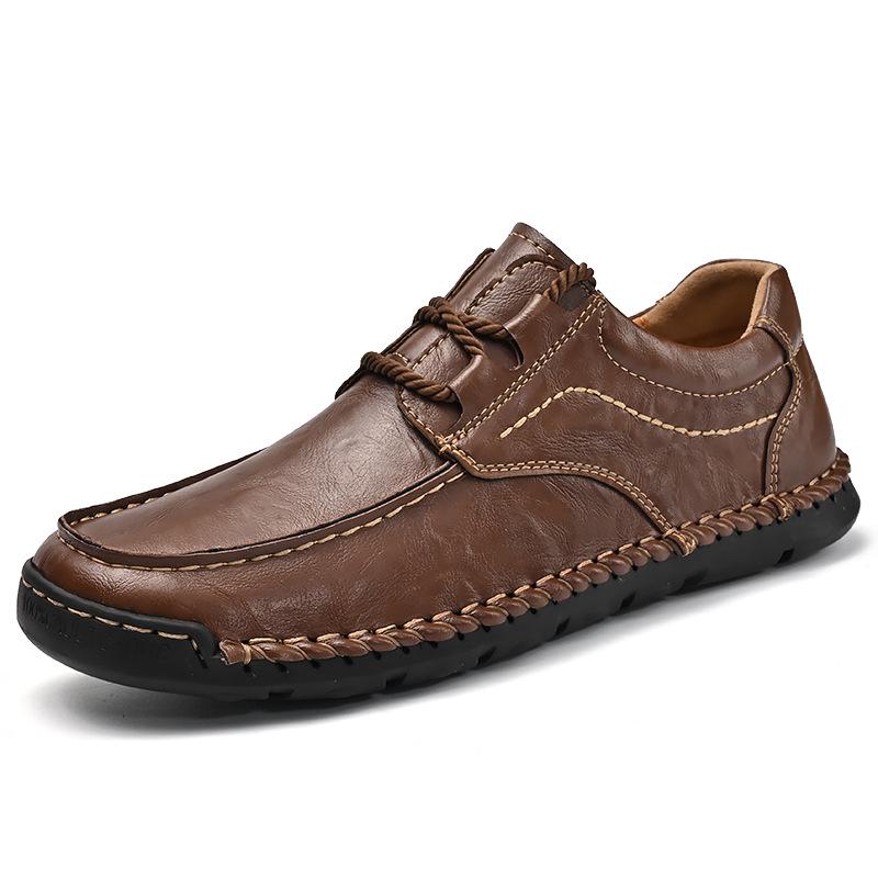 Spring 2024 Men's Casual Leather Lace-up Shoes - Soft Sole, Hand-stitched, Versatile, Large Size Driving Shoes