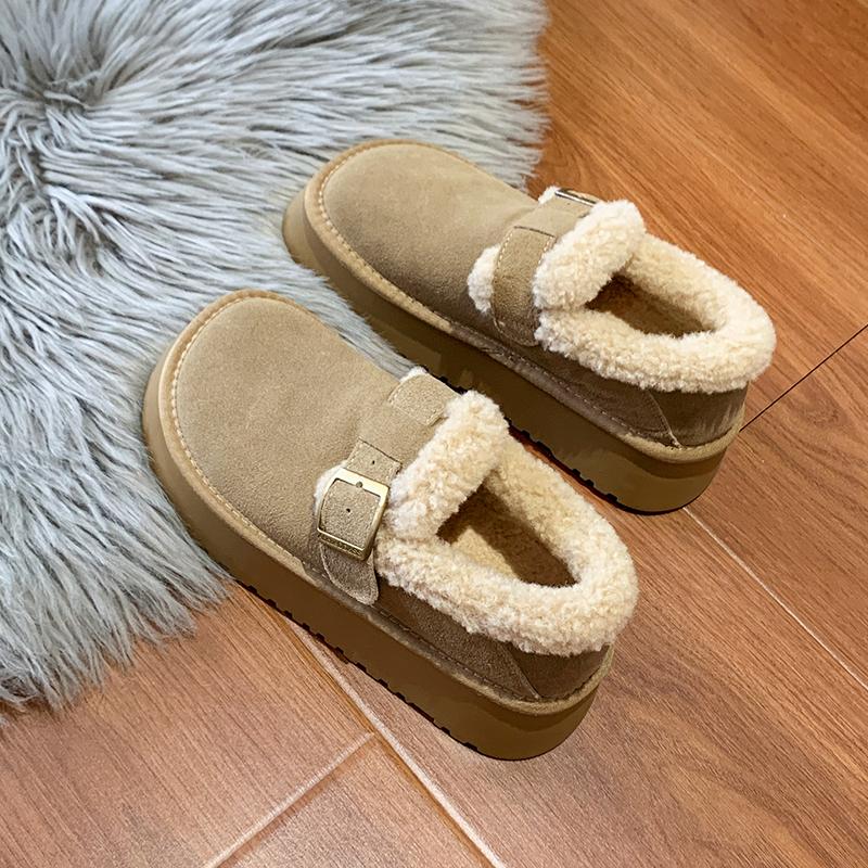 Fashion 2024 Winter New Women's Hairy Cotton Shoes with Matte Leather Surface for Warm and Comfortable Thick Soled Shoes for Women