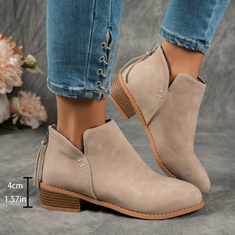 Women's Chunky Block Heel Boots Slip-on Closure Faux Cover