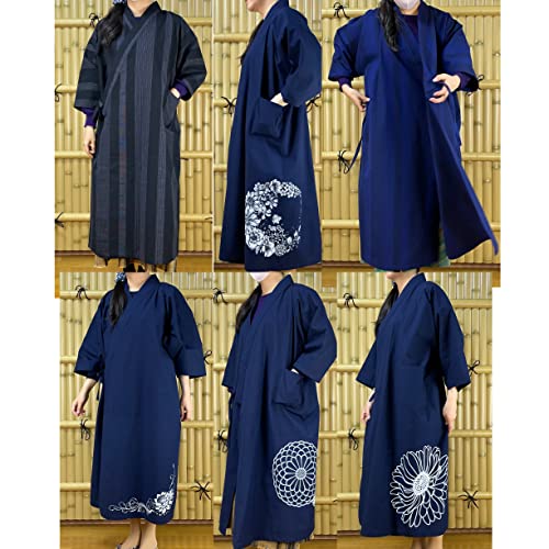 [momoten] [Amazon Exclusive Brand] Original Mizuyagi Kimono (Workwear, Samue, Haori, Bathrobe, Apron) Black Stripes, 120cm Long