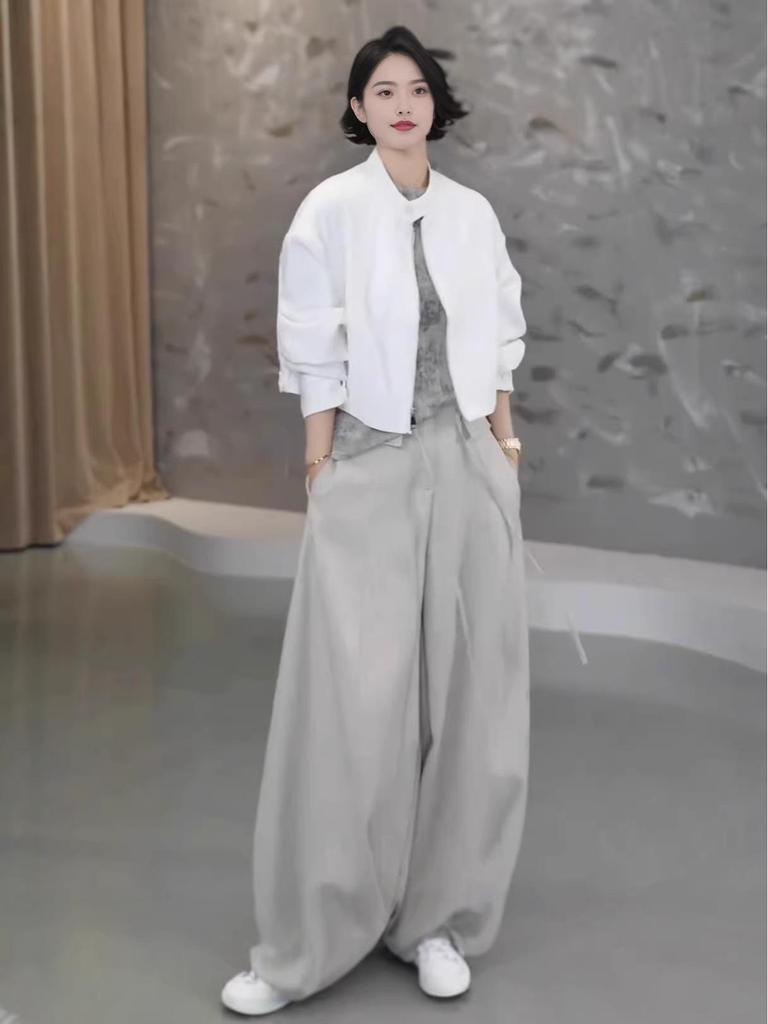 Pantaloni da Donna Stile Coreano Vita Alta Gamba Larga Curva Modellanti - Moda Primavera 2026 Pantaloni Lunghi Casual Versatili