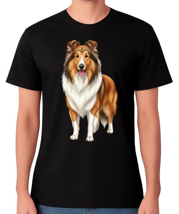 Rough Collie Dog Standing Illustration T-Shirt Herding Dog Lover Unisex Tee S