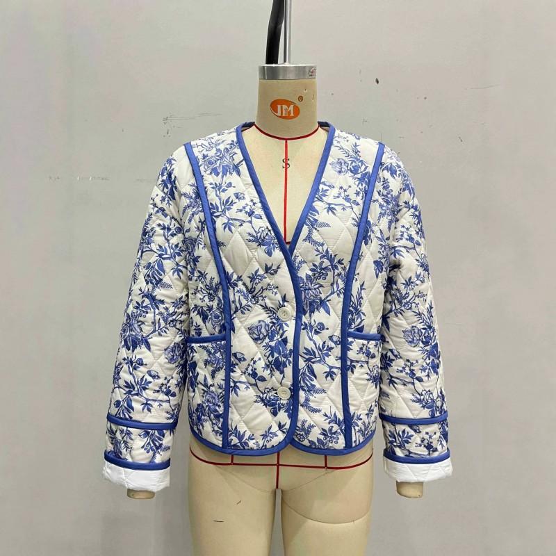 Womens Floral Print Long Sleeve Cotton Blend Casual Jacket V-Neck Lightweight Outerwear Fall 2026