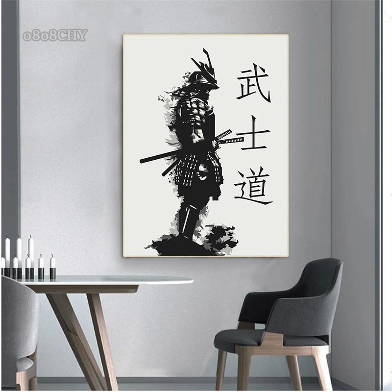 Japanese Bushido Samurai Kenshi Poster Prints Canvas Painting Abstract Portrait Wall Art Picture for Home Living Room Wall Decor