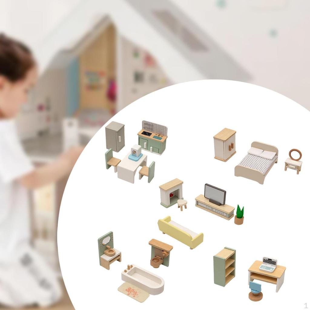 Wooden Dollhouse Furniture Set Children Toy Realistic Mini Scenery Pretend Toys