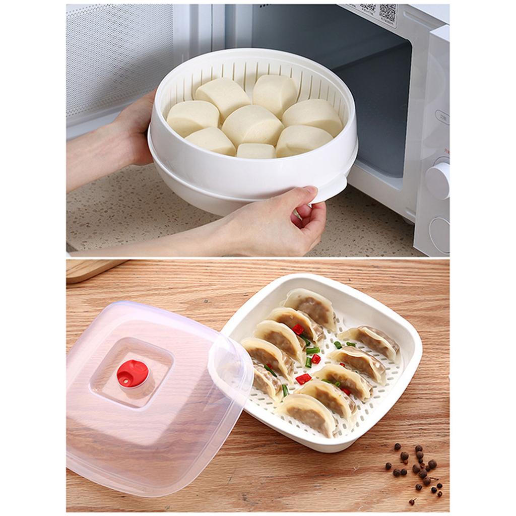 Parní hrnec do mikrovlnné trouby s širokými ergonomickými držadly, průhledným víkem a parními otvory pro efektivní ohřev, materiál PP5, vícevrstvý design