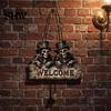 Handmade Retro Wood Craft Halloween Wooden Welcome Hanging Sign, Vintage Farmhouse Door Hanger with Skeleton Pumpkin Rustic Holiday Sign Ghost,