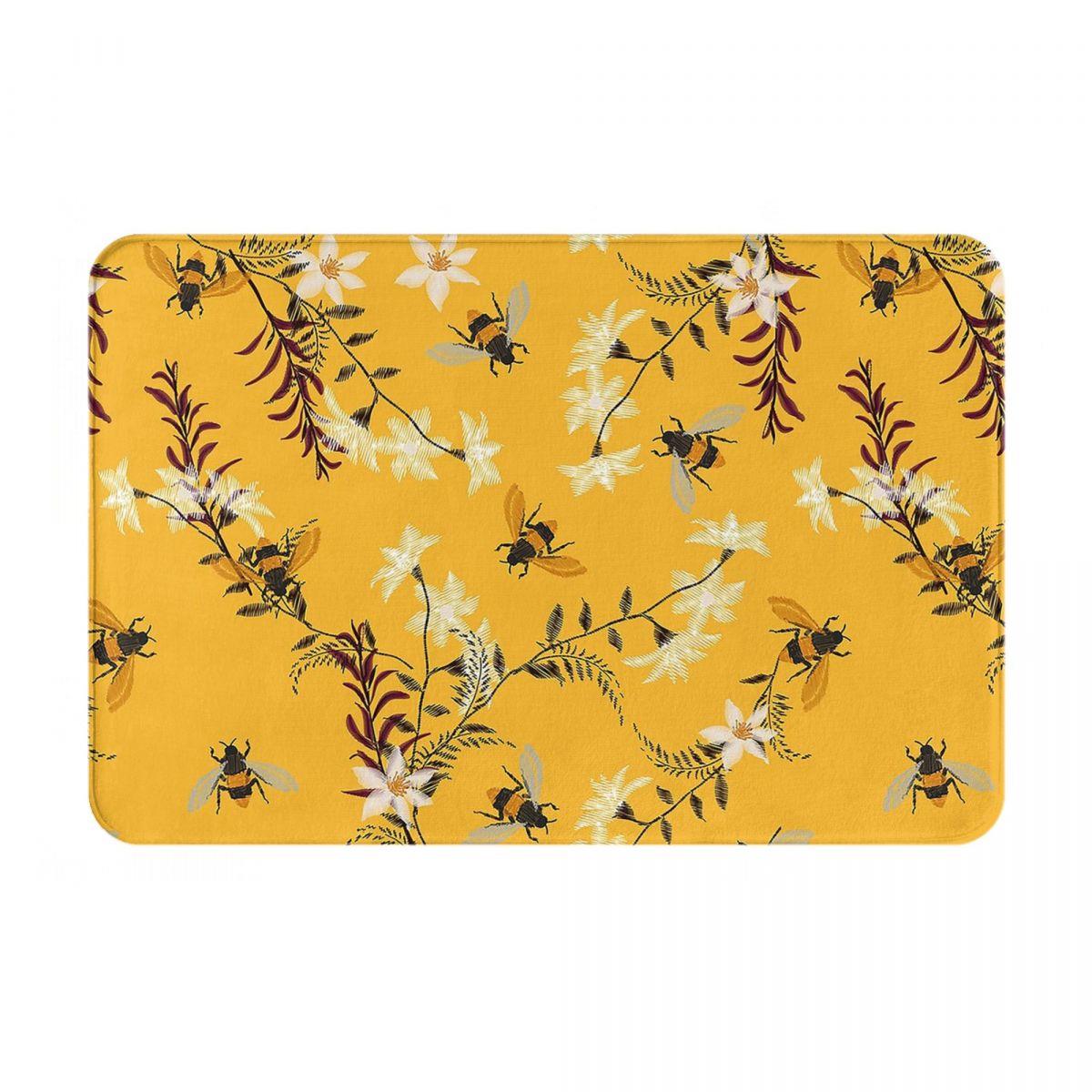 Gele Citroen En Bij Tuin Antislip Deurmat Vloermat Tapijt Kleed voor Keuken Entree Huis Badkamer Woonkamer Voetmat Matten 60x40 cm