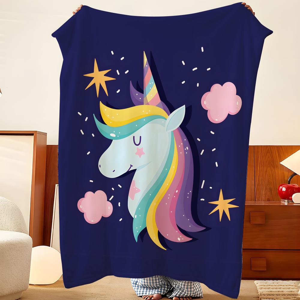 Cartoon S-Star U-Unicorn Throw Flannel Throw Blanket, Lightweight Cozy, Durable Washable cute Cool