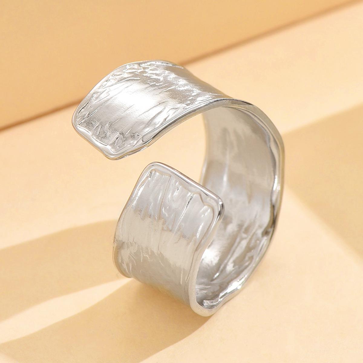 Women s Retro Irregular Texture Stainless Steel Gold-Plated Wide Ring