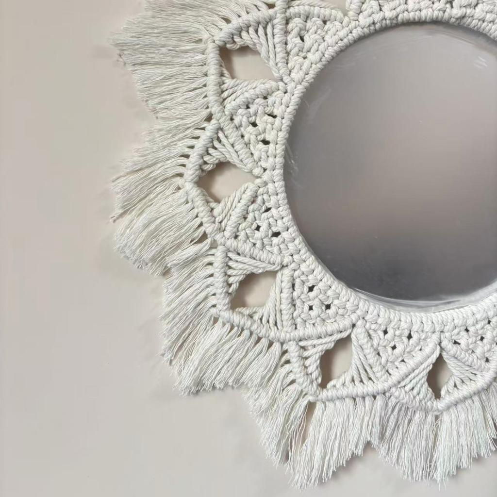 1pcs Mirror Wall Hanging Decorative Mirrors for Vanity Dorm Boho Woven Tassel Home Decor for Living Room Art Decorative Gifts
