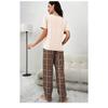Damen Lässiges Kariertes Taschen-Kurzarm-Langhosen-Pyjama-Set Loungewear