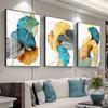 Blue Green Yellow Gold Plant Leaf Abstract Nordic Canvas Print Wall Art Painting Modern Picture Living Room Decoration No Frame