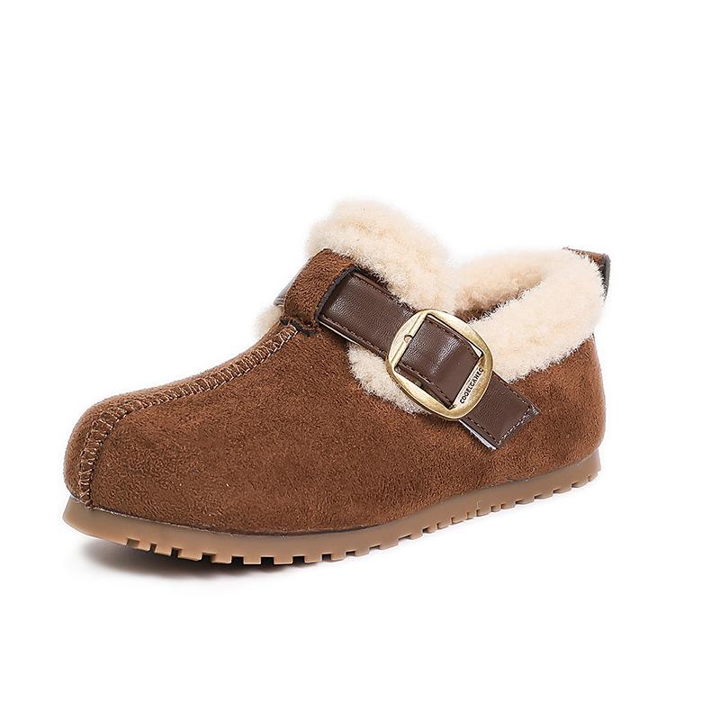 Childrens Thick Sole Buckle Snow Boots Girls Warm Cotton Shoes Winter Fur Boots