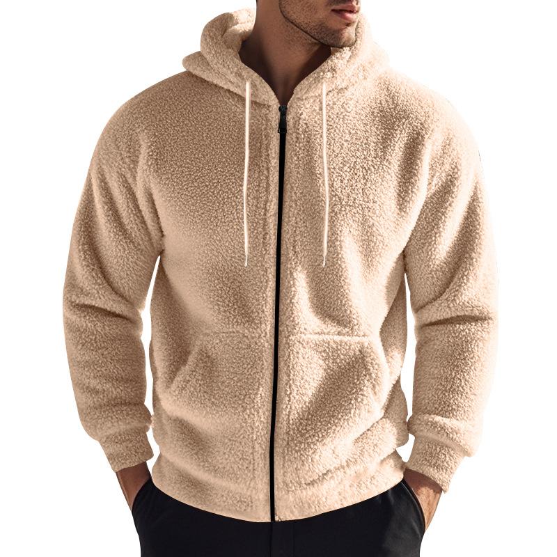 Grenzüberschreitender Außenhandel Amerikanische Winter Herren Dicke Warme Doppelseitige Fleecejacke Reißverschluss Lockere Strickjacke Freizeitjacke mit Kapuze