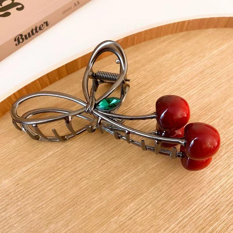 1pc Korean Sweet Cherry Bow Grab Clip Small Fresh Hairpin Shark Clip Hair Clip Simple Style Hair Clip Hair Accessories
