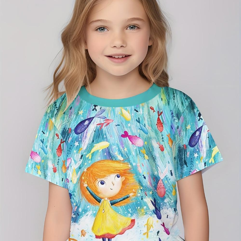 Children's Clothing Girl T-Shirts Short Sleeve Children T-Shirt Cute Pattern Print Casual Girl Clothes Kids Summer Clothes Tops
