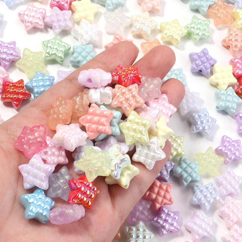 20pcs 15.5mm Acrylic Star Beads Waffle Rhombus Pentagram Loose Beads For Jewelry Making DIY Bracelets Necklace Phone Key Chain