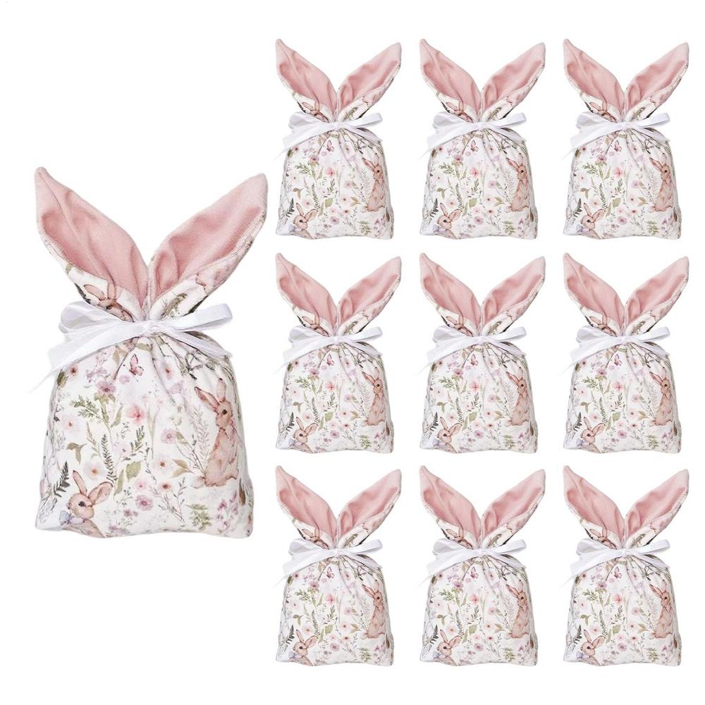 

10pcs Easter Candy Bags with Drawstring Bunny Ear Design Goody Favor Treat Pouches for Party Birthday Celebration Egg Hunt Others