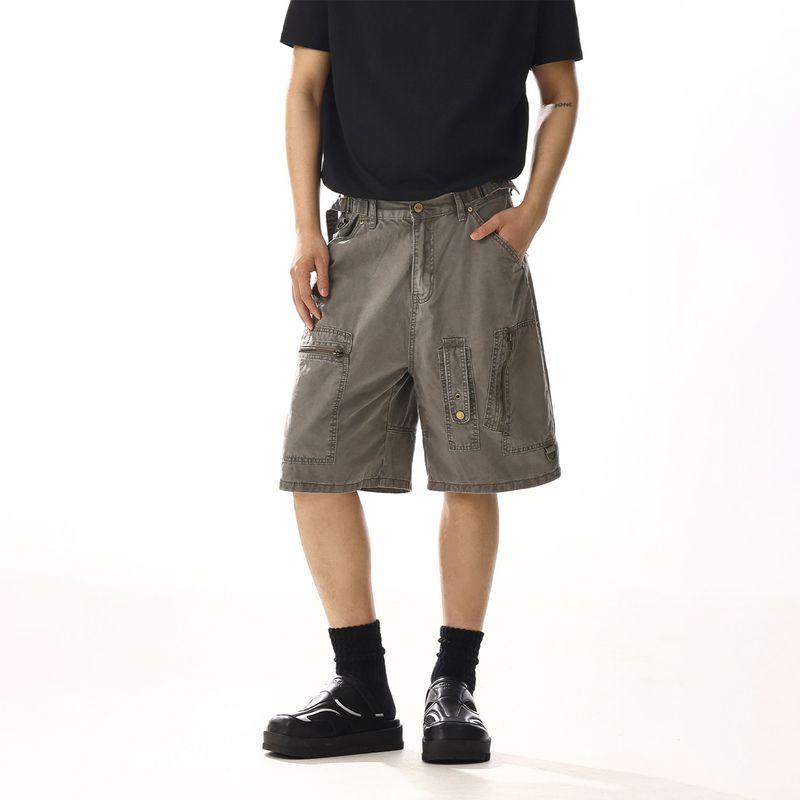 

American vintage Functional Large Pocket Pleat Cargo Shorts Men s Summer Deconstruction Design Loose Wide Leg Casual Pants Fashion Dark gray 2XL