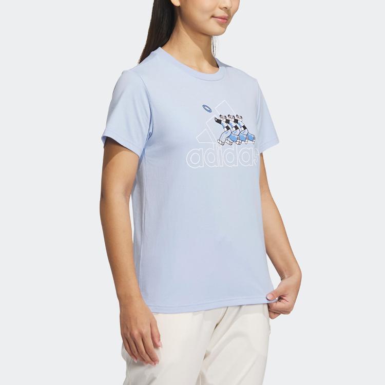 Adidas Badge Of Sport Cartoon Panda Alphabet Logo Print Casual Short Sleeve T-Shirt Women Tops Light-Pink Blue IP3936