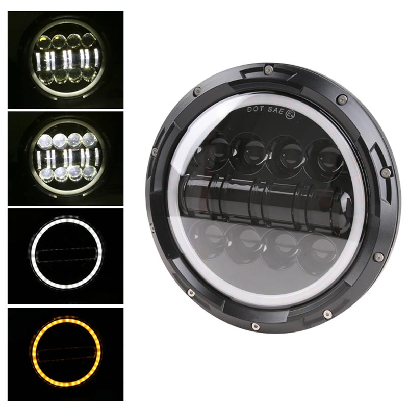 7inch LED Jeep Wrangler Off Road Ights Headlight Car Motorcycle Head Light Assembly Far Near Beam 6700LM Angel Eyes 1pc