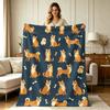 All Season Flannel Blanket with Cute Shiba Inu And Bone Print Soft Warm Throw Blanket for Couch Sofa Office Bed Living Room Home Decor