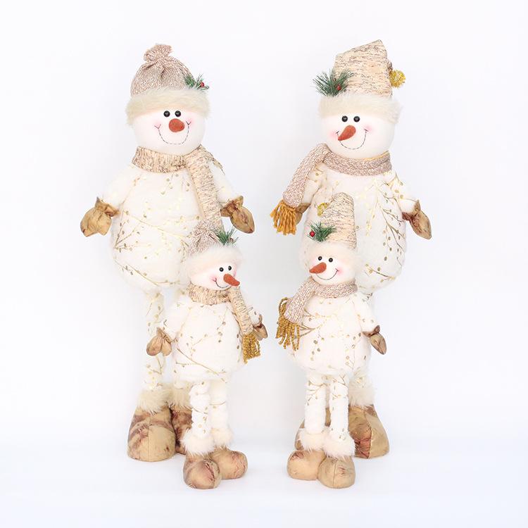 Extendable Fabric Snowman Figure with Gold Stamped Hat Christmas Tabletop and Floor Display Ornament